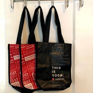 3 Lululemon Reusable Snap close Yoga tote Bags 9 x 12